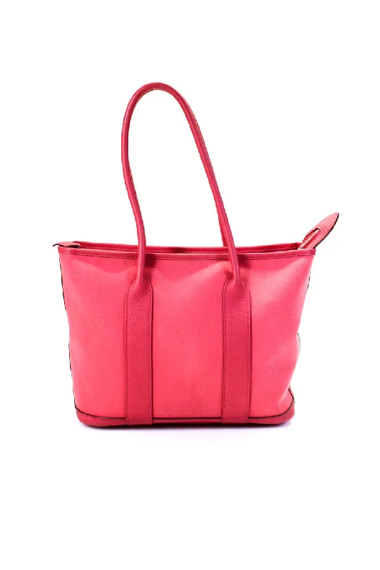 Women's tote bag classic charm -Hermes Womens Leather Trim Zipper Closure Garden Party 30 Tote Handbag Pink