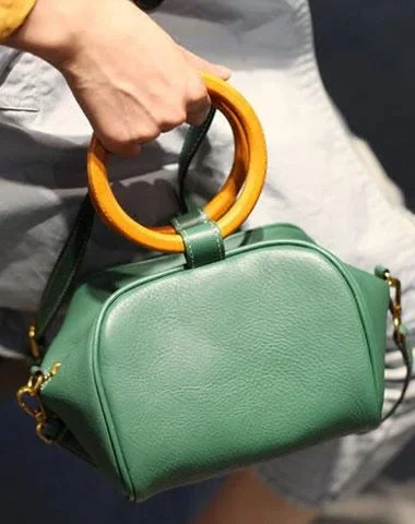 Women's shoulder bag quick-carry special -Fashion WOmens Small Green Leather Handbag Satchel Circle Round Shoulder Bag Crossbody Purse