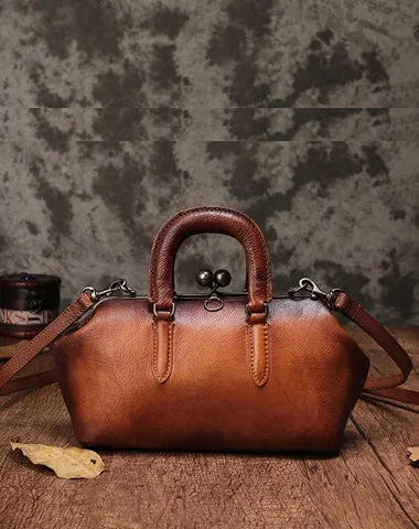 Women's shoulder bag quick-carry special -Brown Vintage Womens Doctor Handbag Vintage Leather Shoulder Doctor Bag Purse for Ladies