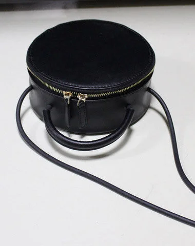 Women's shoulder bag quality sale -Handmade Leather round bag shoulder bag black for women leather crossbody bag