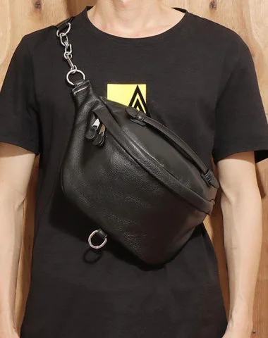 Women's bucket bags elegant-style -Black MENS LEATHER FANNY PACK BUMBAG Fanny Bag Black WAIST BAGS For Men