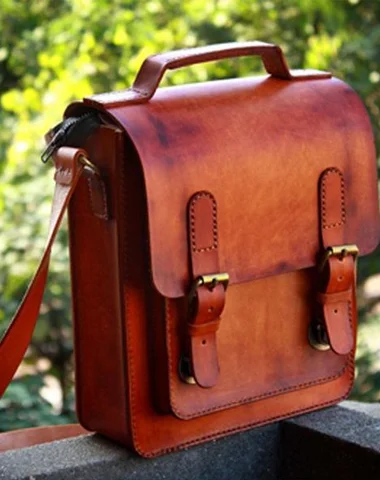 Women's shoulder bag pro bags -Handmade Vintage Brown Leather Mens School Shoulder Bag Messenger Bag for Men