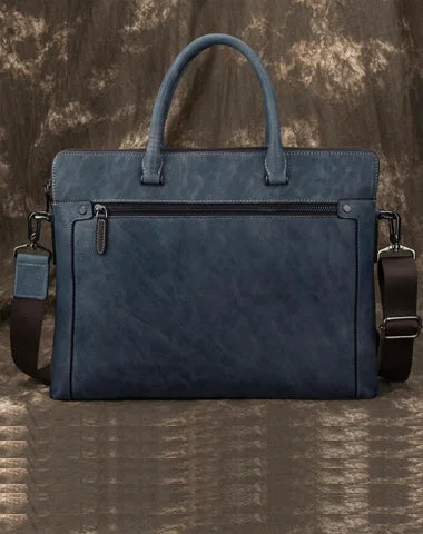 Women's handbags evening-style -Brown Leather Men 14 inches Vintage Briefcase Handbag Blue Laptop Handbag Messenger Bag For Men