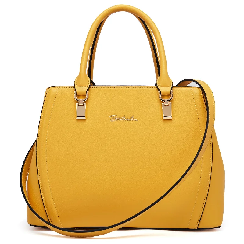 Women's crossbody bags suede-luxe -Designer 11'' Leather Satchel With Crossbody Strap-Yellow & Pink