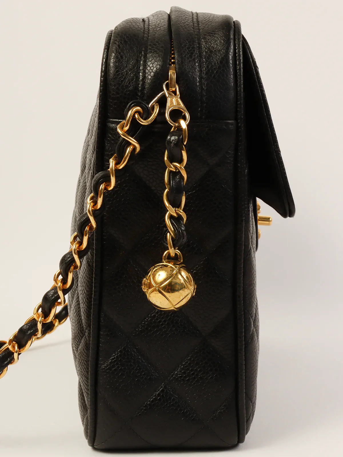 Women's shoulder bag premium quality -CHANEL Around 1995 Made Caviar Skin Turn-Lock Ball Charm Shoulder Bag Black