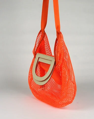 Women's shoulder bag fast-access outfit -Womens Orange Net Polyester Leather Tote Handbag Purse Polyester Tote Shoulder Bag Purse for Ladies