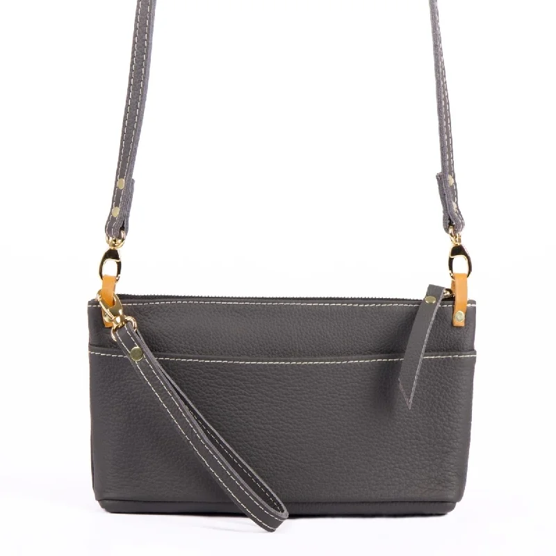 Women's crossbody bags studded-edge -SECOND, Paula Crossbody / Wristlet, Pacific in Charcoal