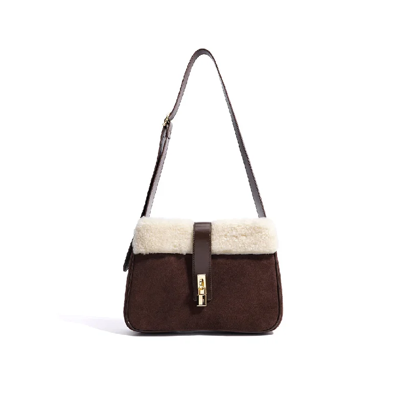 Women's crossbody bags trendy -Leather Fluffy Crossbody Bag for Women