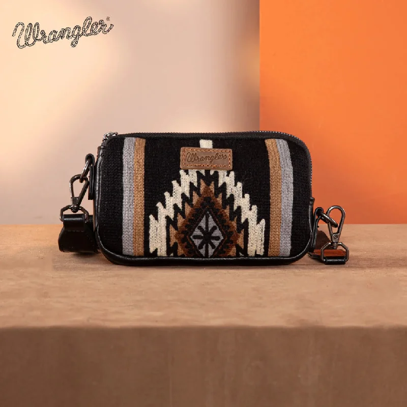 Women's crossbody bags oversized -Wrangler Black Southwestern Knitted Mini Crossbody/Wallet