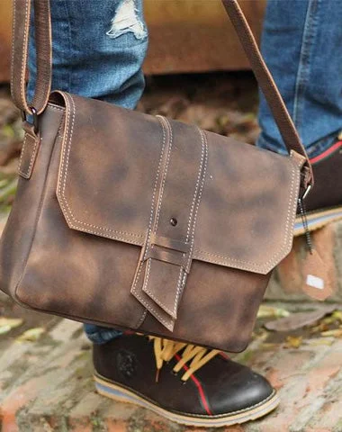 Women's shoulder bag performance apparel -Cool Leather Mens Vintage Brown Messenger Bag Side Bag Small Shoulder Bag for Men