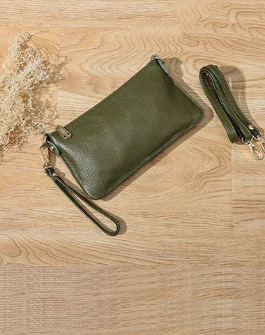 Women's shoulder bag quality apparel -Green Leather Wristlet Wallet Womens Small Minimalist Shoulder Purse Zip Crossbody Purse Slim Shoulder Bag for Women