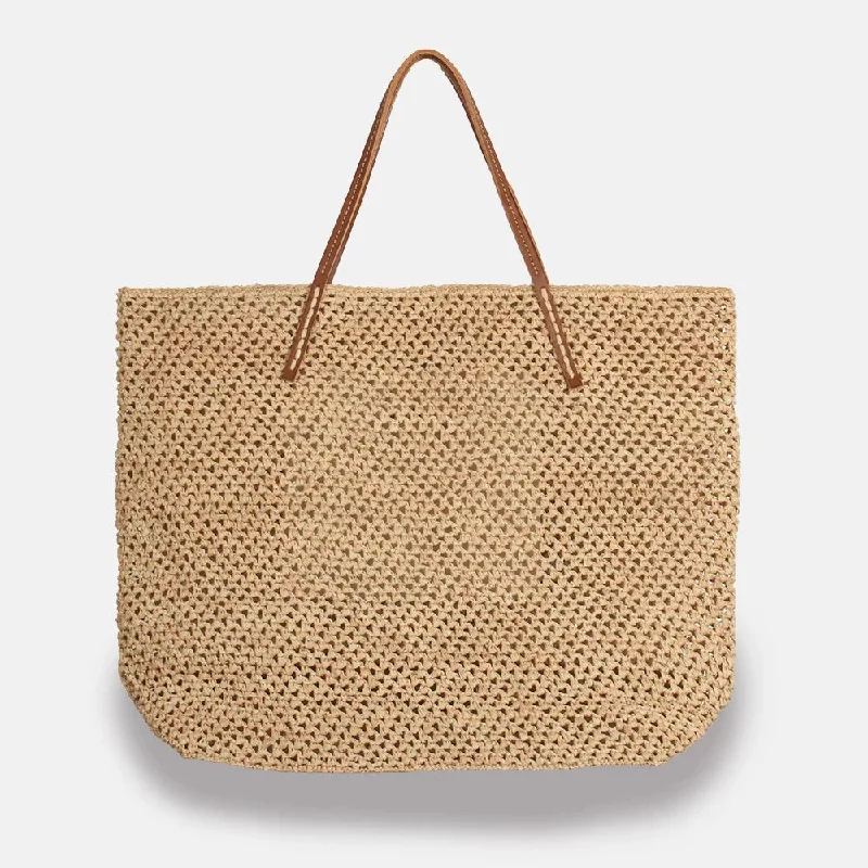 Women's tote bag luxury leather -BEBY LACY RAFFIA TOTE