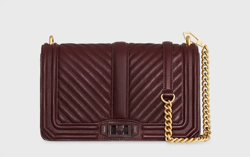 Women's crossbody bags fringed -Chevron Quilted Love Crossbody In Port