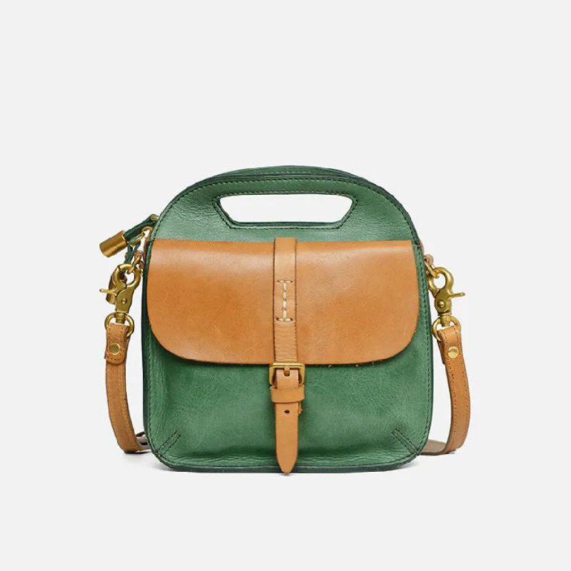 Women's handbags minimalist -Vintage Womens Green Leather Satchel Handbags Leather Shoulder Bag For Women