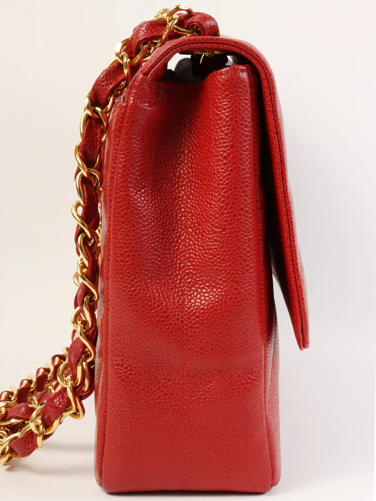 Women's chain bag fashion collection -CHANEL Around 1995 Made Caviar Skin Mademoiselle Stitch Cc Mark Chain Top Handle Bag Red