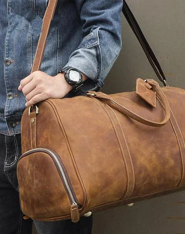 Women's handbags fabric-trendy -Vintage Brown Leather Men's Overnight Bag Weekender Bag Brown Travel Bag Handbag For Men