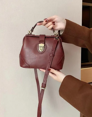 Women's shoulder bag luxury leather -Womens Red Leather Doctor Handbag Purse Vintage Handmade Doctor Shoulder Bag for Women