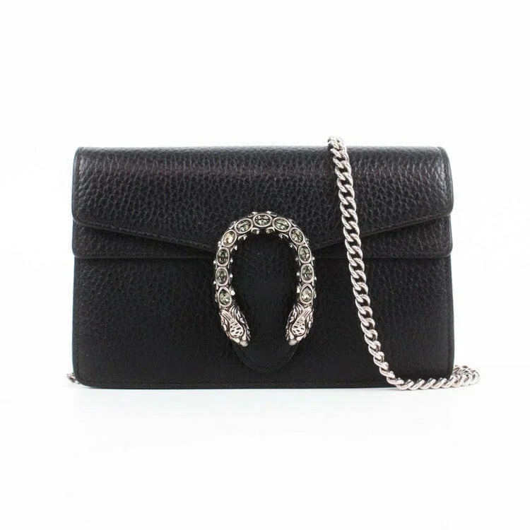 Women's chain bag chic accessory -Gucci Dionysus SuperMini Black Bag with Chain and Tiger Head Closure