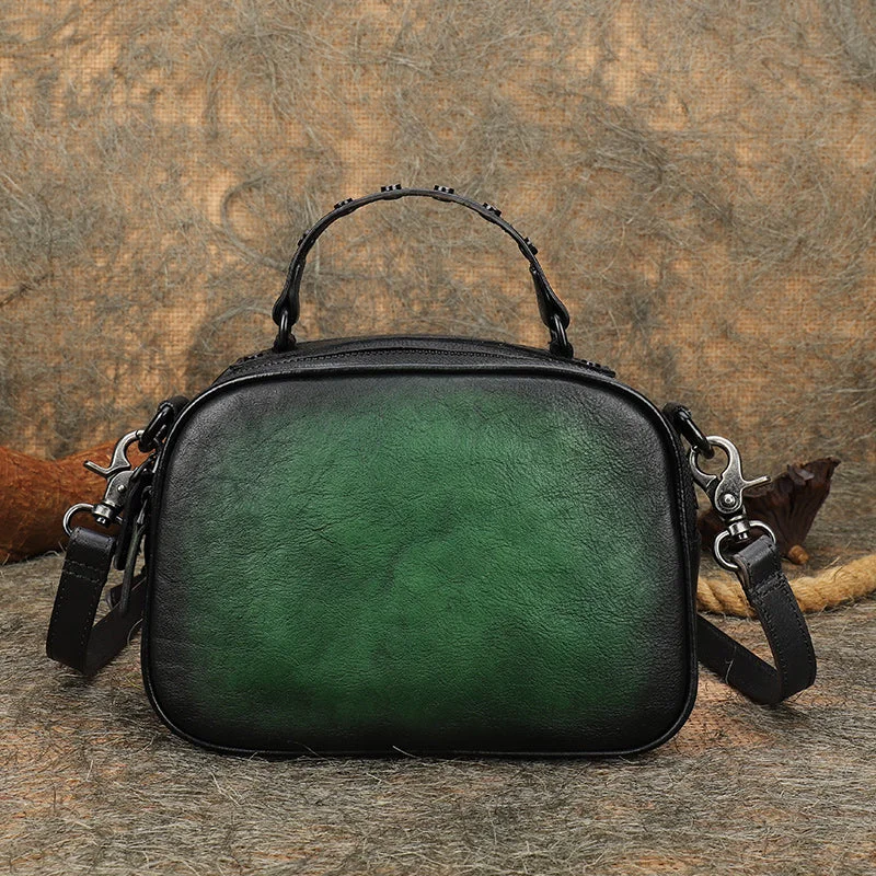 Women's shoulder bag active kit -Vintage Ladies Green Leather Handbags Cross Shoulder Bag For Women