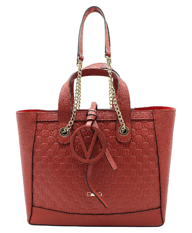 Women's tote bag affordable ensemble -Leather Logo Embossed Tote Bag