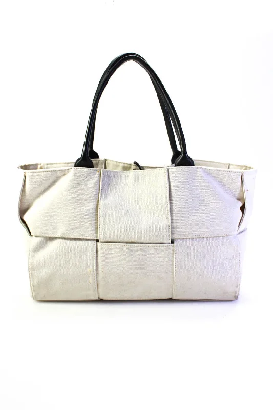 Women's tote bag bespoke tote -Bottega Veneta Womens Double Handle Intrecciato Medium Arco Tote Handbag White