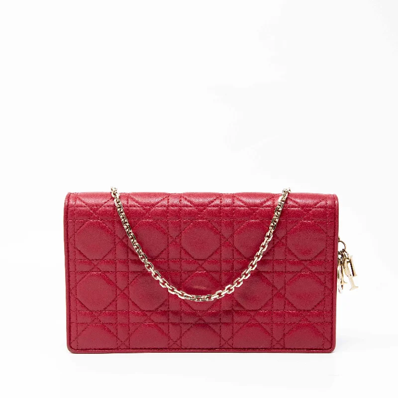 Women's chain bag custom ensemble -Dior Red Lady Dior Pouch with Chain