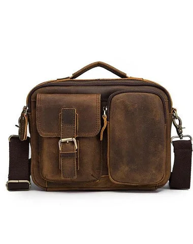 Women's shoulder bag pro sale -Vintage Brown Leather Small Messenger Bag Small Side Bag Shoulder Bag For Men