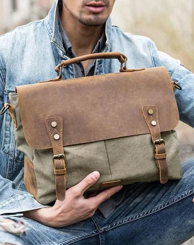 Women's shoulder bag fast-access collection -Leather Canvas Messenger Bags for men Vintage Shoulder Bag for men