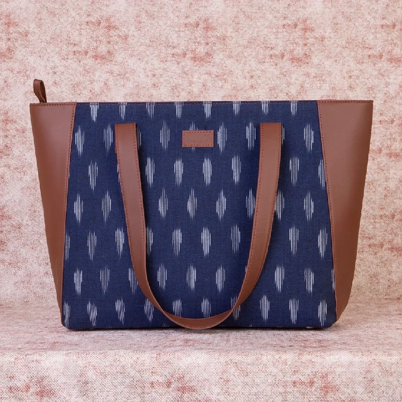 Women's tote bag online store -Ikat Jet Blue Side Tote Bag