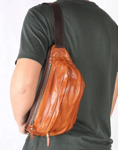 Women's bucket bags high-end-luxury -Brown MENS Suede 8 inches Black LEATHER FANNY PACK Chest Bag WAIST BAGS For Men