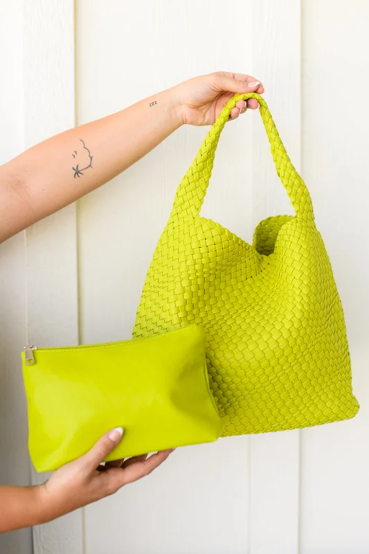 Women's tote bag value kit -Woven and Worn Tote and Clutch in Citron