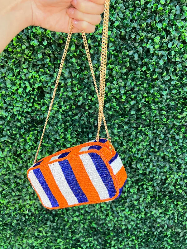 Women's crossbody bags hands-free-style -Orange White and Blue Beaded Crossbody