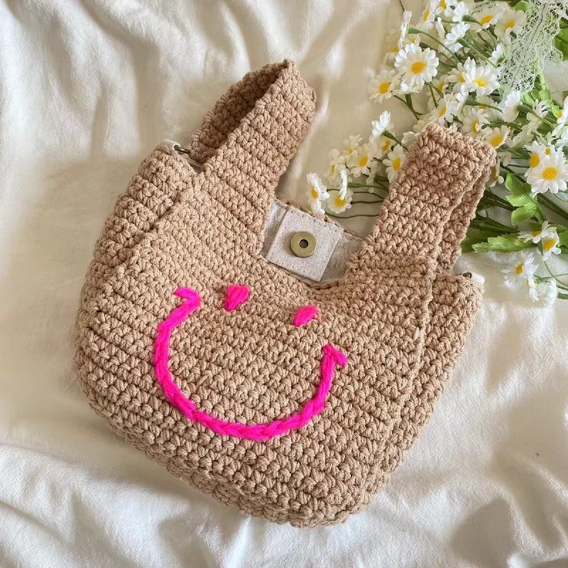 Women's handbags elegant-design -Elena Handbags Handmade Crochet Smiley Bag