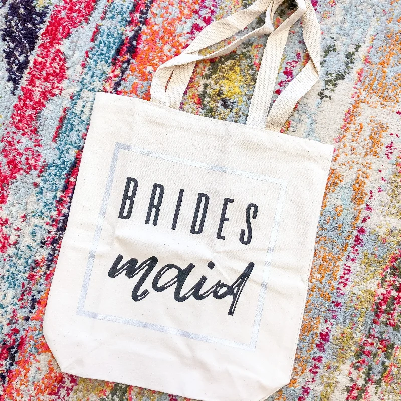 Women's tote bag branded charm -Bridesmaid Canvas Tote by Mud Pie