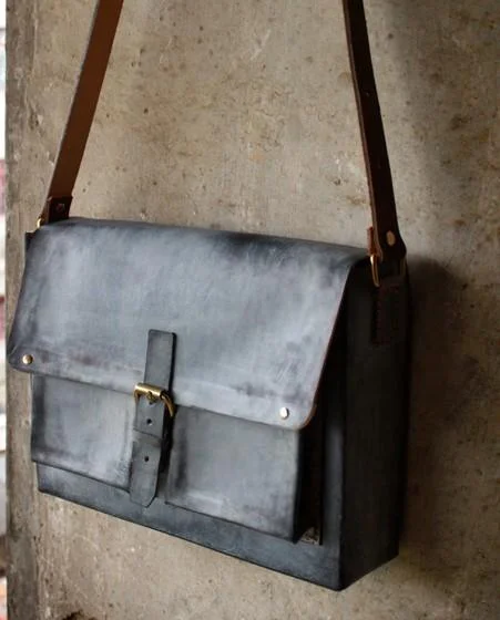 Women's shoulder bag pro kit -Handmade Vintage Leather Mens Cool Messenger Bags Gray Shoulder Bag for Men