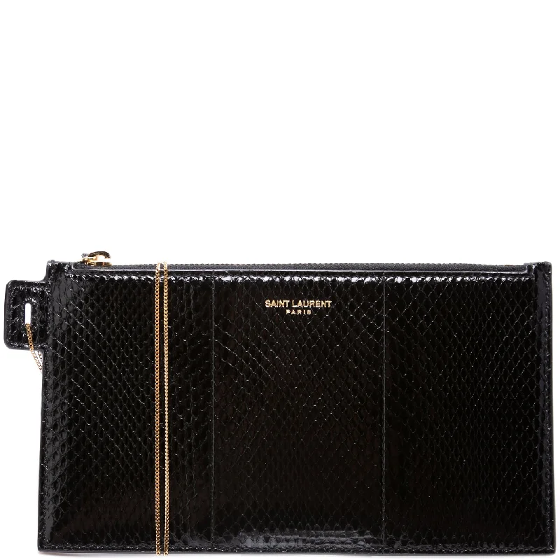 Women's chain bag stylish ensemble -Snakeskin Pouch With Chain