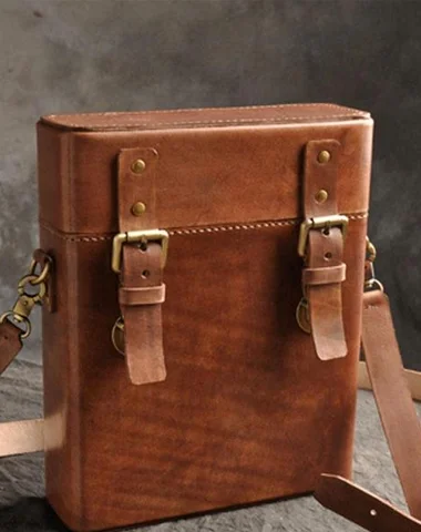 Women's shoulder bag cool outfit -Handmade Vintage Coffee Leather Mens Messenger Bag Box Shoulder Bags for Men