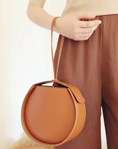 Women's shoulder bag custom set -Stylish LEATHER WOMENs Circle Handbags Purse Round SHOULDER Purse for Women