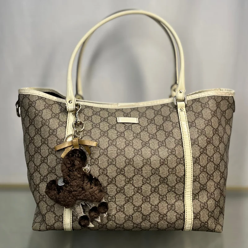 Women's tote bag must-have item -GUCCI GG Supreme Web White Joy Tote w/ Lulu French Poodle Charm