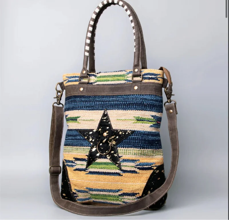 Women's tote bag fashion sale -Star Serape Leather & Canvas Tote