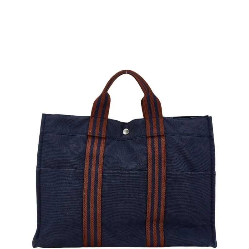 Women's tote bag elegant style -Hermes Fourre Tout  Navy Canvas Handbag Tote Bag (Pre-Owned)