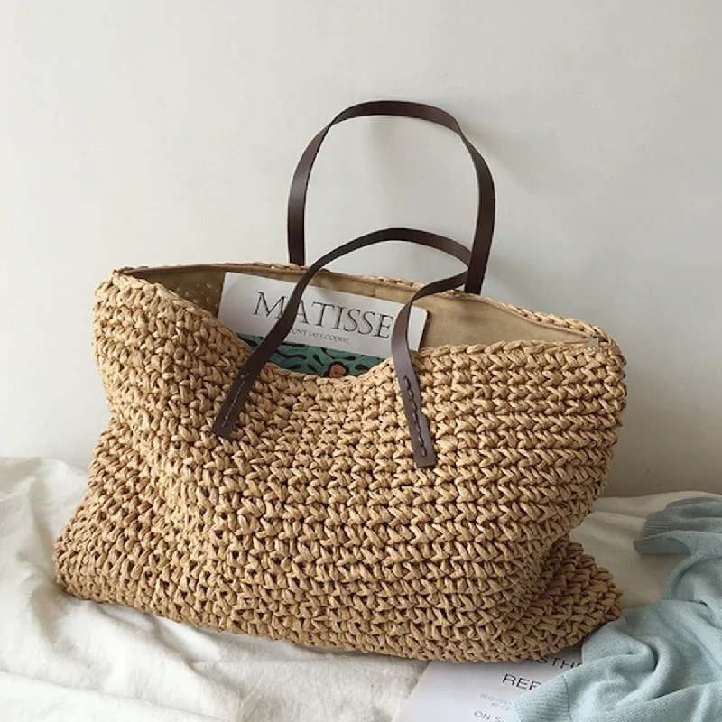 Women's handbags water-resistant -Elena Handbags Everyday Large Straw Woven Summer Bag