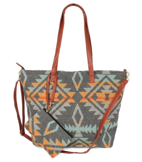 Women's tote bag personal sale -Orange/Teal Aztec Print 2 in 1 Tote