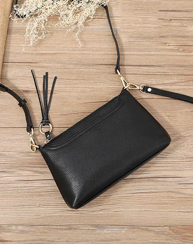 Women's shoulder bag comfort carry -Black Zip Leather Wristlet Wallet Womens Small Crossbody Purse Minimalist Shoulder Bag for Women