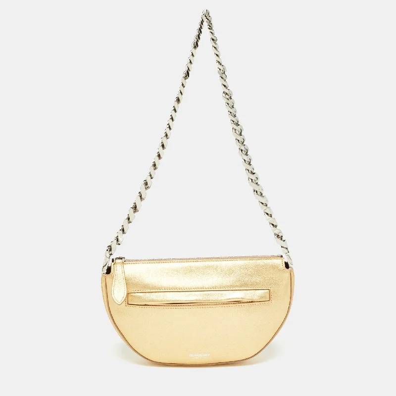 Women's chain bag pro deal -BURBERRY Gold Leather Mini Olympia Zip Chain Bag