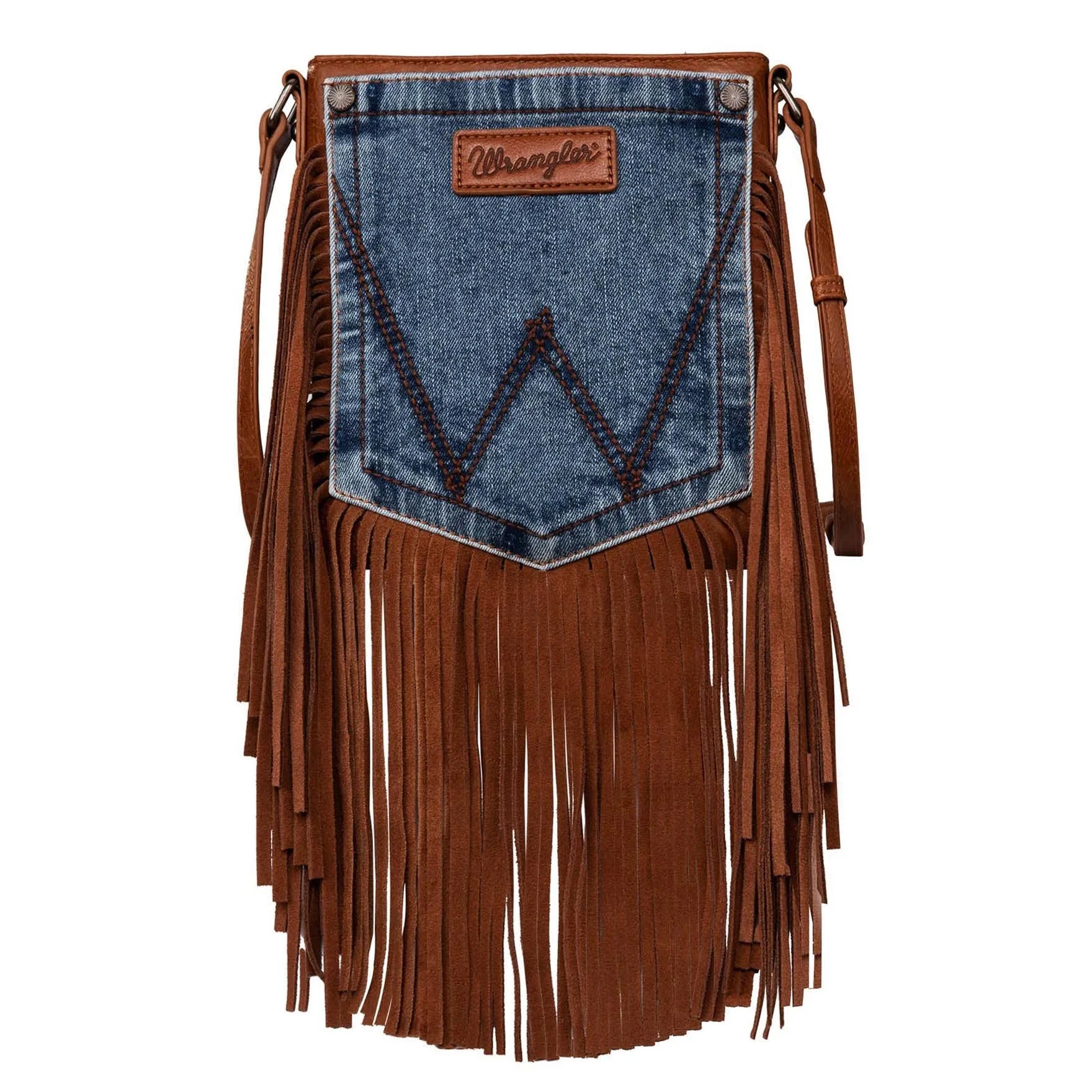 Women's crossbody bags summer -Wrangler Back Pocket Fringe Crossbody- Brown