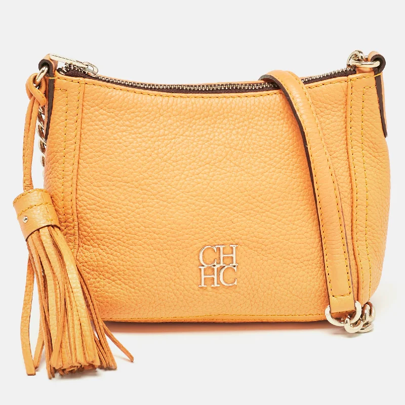 Women's crossbody bags green-fabric -Ch Carolina Herrera Yellow Leather Tassel Chain Crossbody Bag