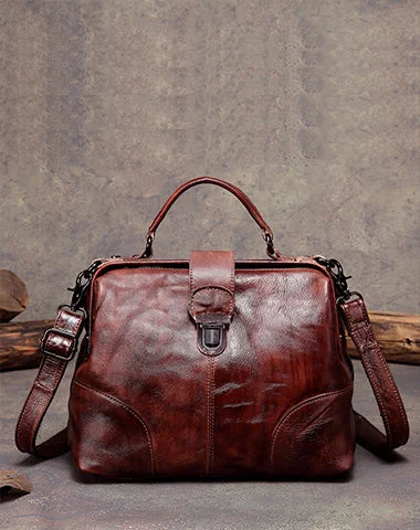 Women's shoulder bag bulk purchase -Vintage Womens Coffee Leather Doctor Handbag Purses Coffee Doctor Shoulder Bag for Women