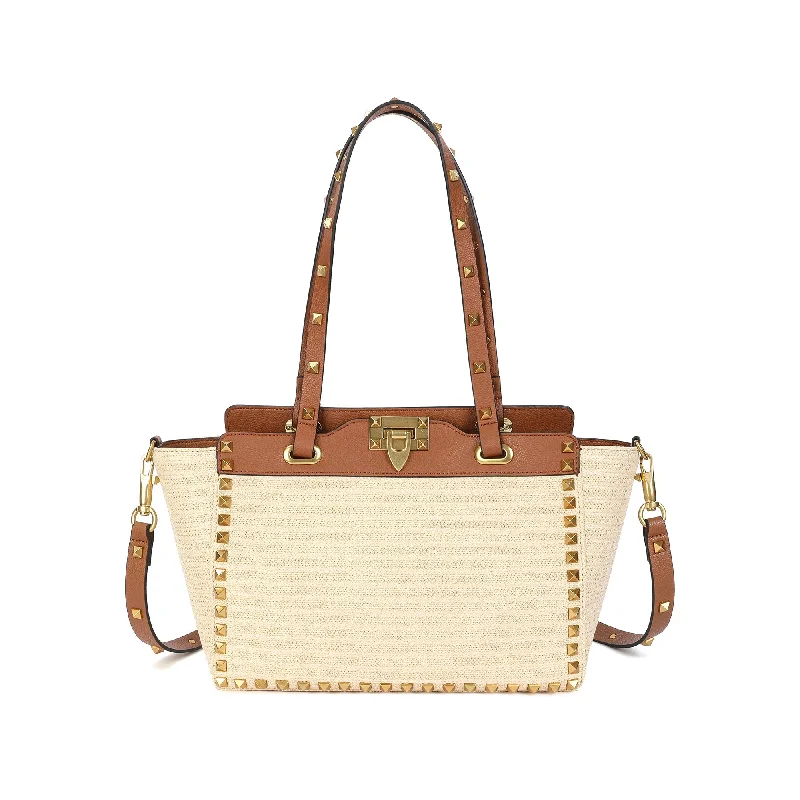 Women's tote bag group totes -Raffia & Leather Tote