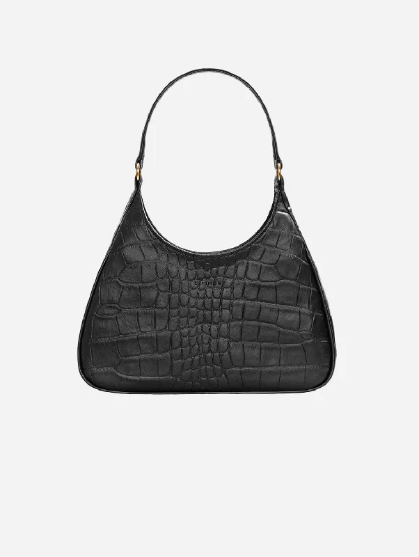 Women's shoulder bag signature series -Audrey Vegan Corn Leather Shoulder Bag | Black Croco